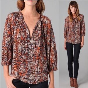 Joie Silk Abstract Animal Mirabella Top Sandalwood
